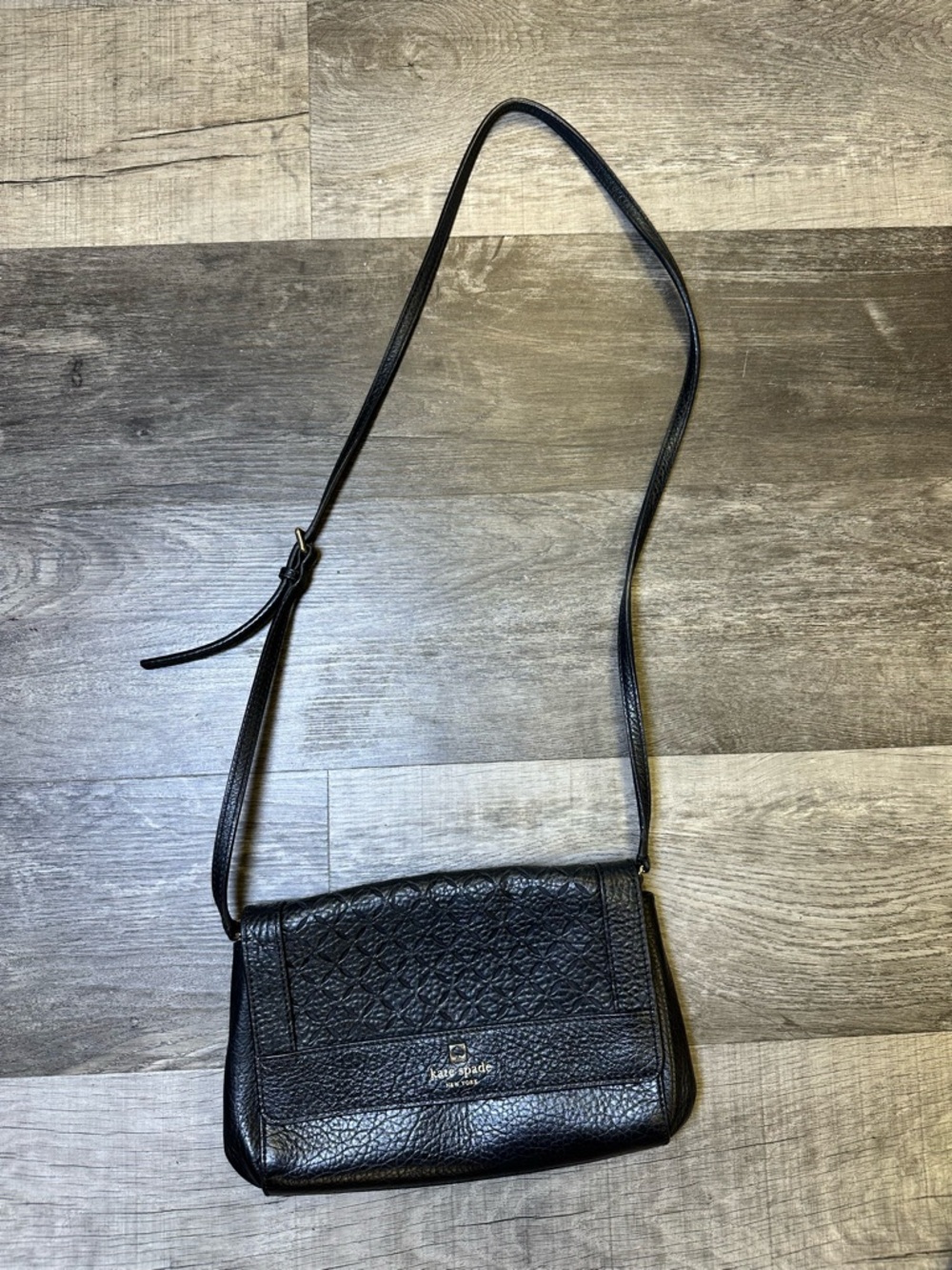 Kate Spade Perri Lane Greer Crossbody Black Leather Laser Cut Flap Bag